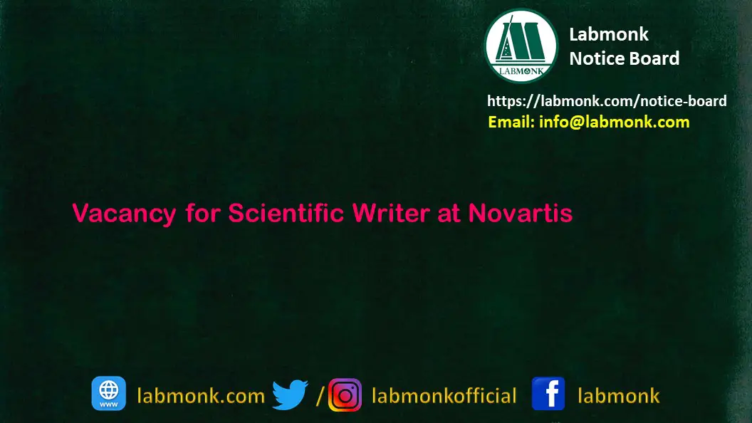 Vacancy for Scientific Writer at Novartis 2023.
