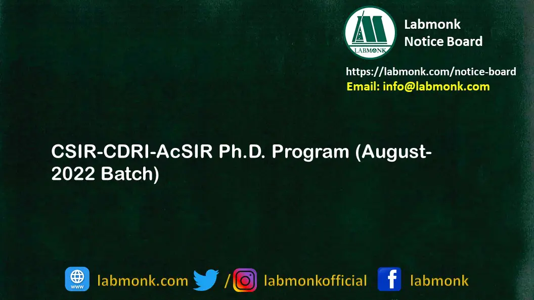 CSIR CDRI AcSIR Ph.D. Program August 2022 Batch