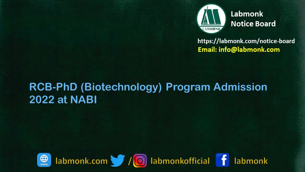 RCB PhD Biotechnology Program Admission 2022 at NABI