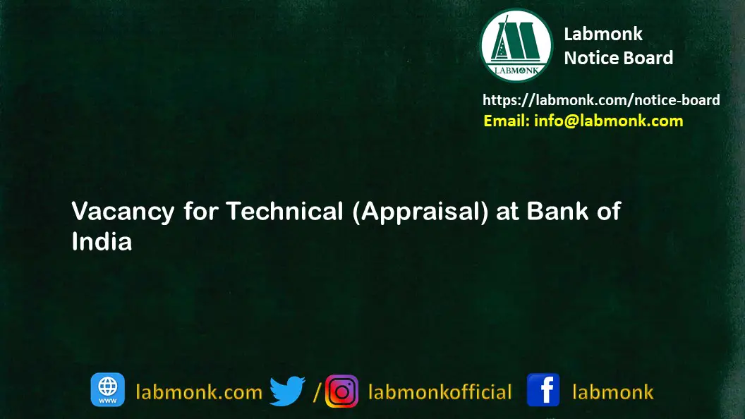 Vacancy for Technical Appraisal at Bank of India