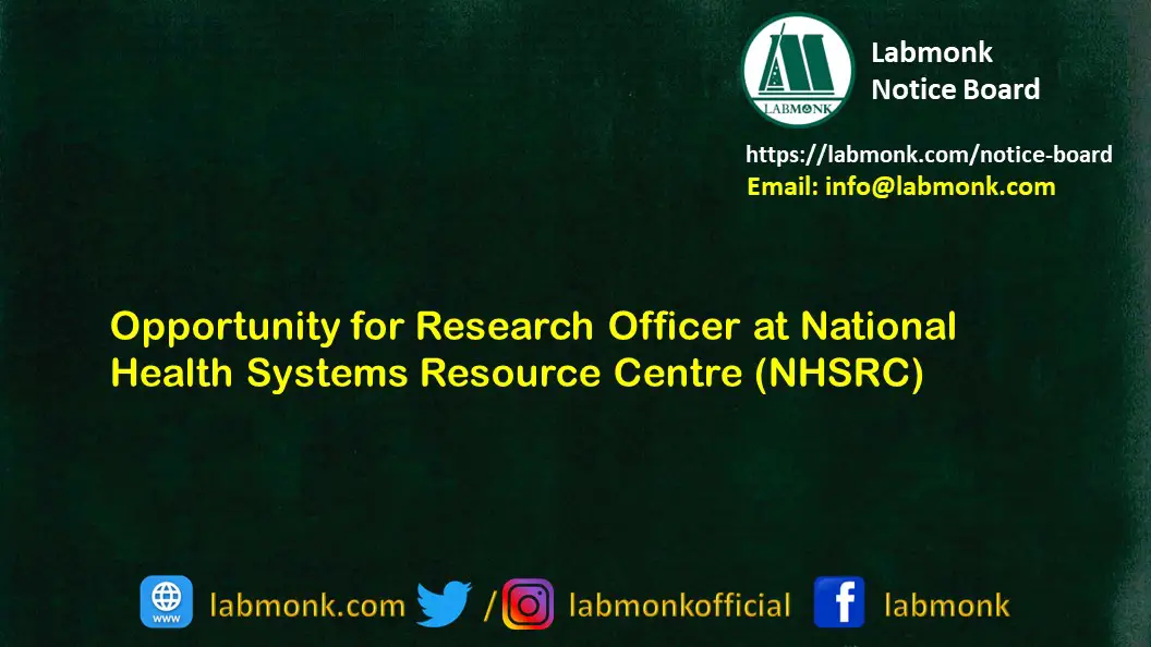 Opportunity for Research Officer at National Health Systems Resource Centre NHSRC