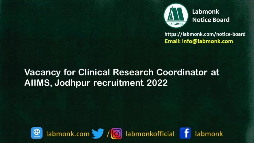 AIIMS recruitment 2022 for CRC at AIIMS, Jodhpur