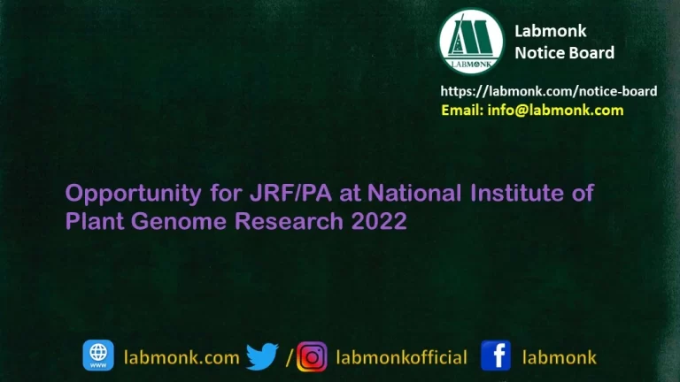 Opportunity for JRF/PA at NIPGR 2022