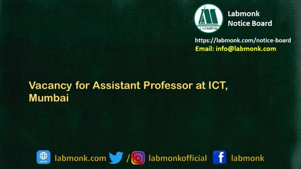 Vacancy for Assistant Professor at ICT, Mumbai 2022