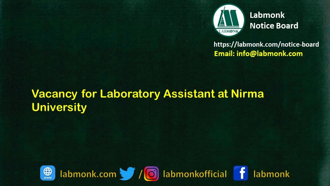 Vacancy for Laboratory Assistant at Nirma University