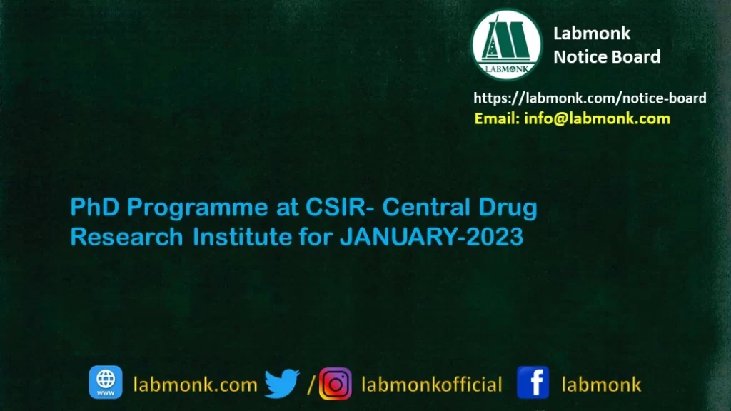 PhD Programme at CSIR- Central Drug Research Institute for JANUARY-2023