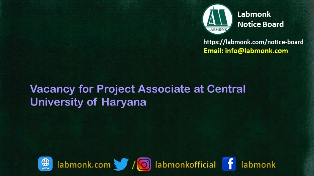 Vacancy for Project Associate at Central University of Haryana