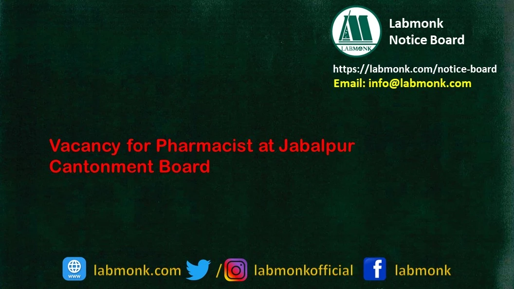 Vacancy for Pharmacist at Jabalpur Cantonment Board
