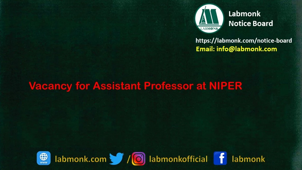 Vacancy for Assistant Professor at NIPER 2023