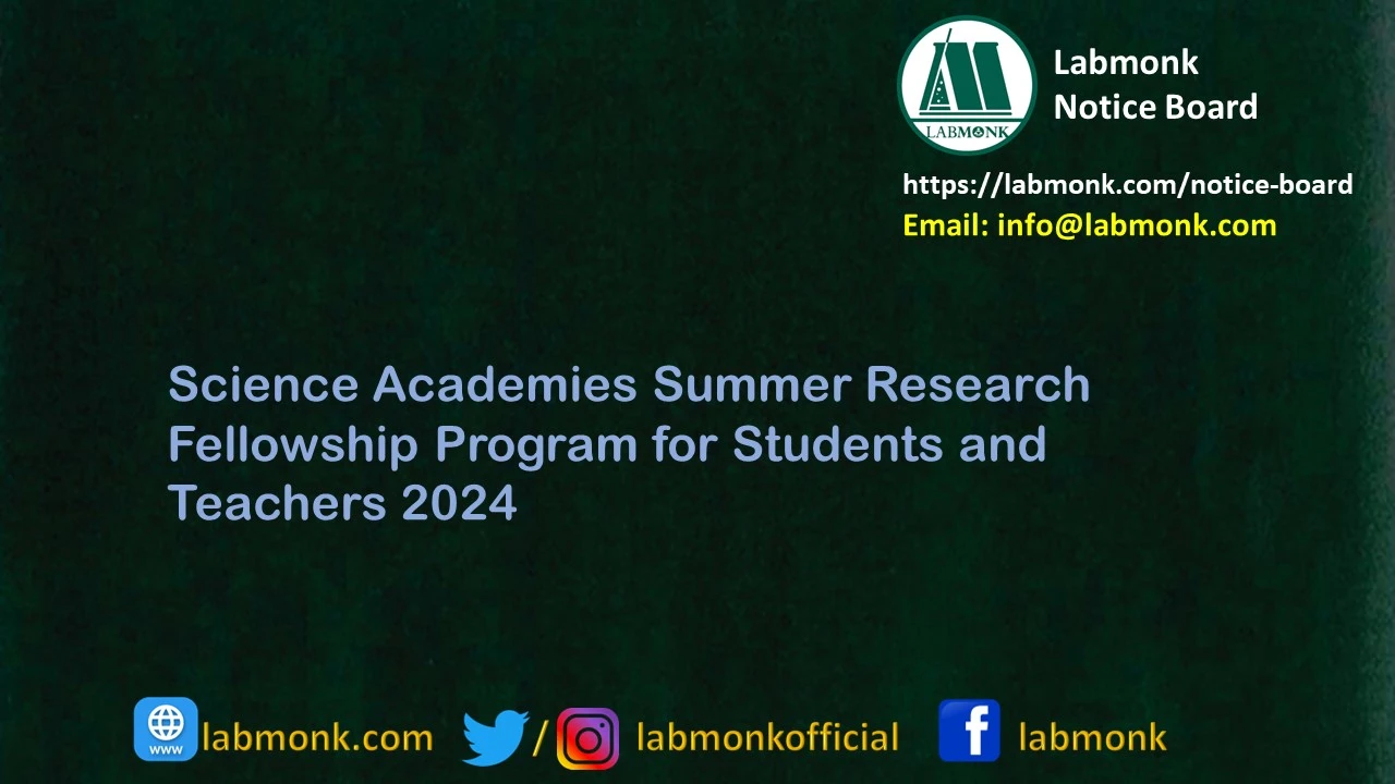 Science Academies Summer Research Fellowship Program for Students and Teachers 2024