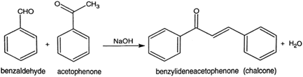 Synthesis of chalcone from benzaldehyde and acetophenone
