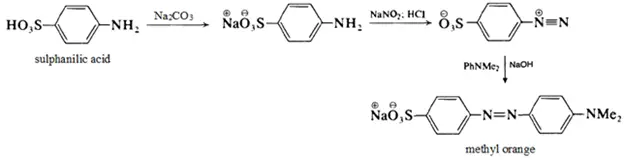 Synthesis of methyl orange from sulphanilic acid